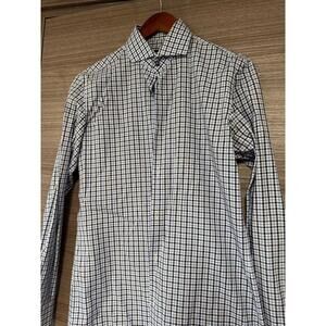 Hugo Boss Men's Slim Fit Dress Shirt 14.5 37 Blue White Checkered Long Sleeve